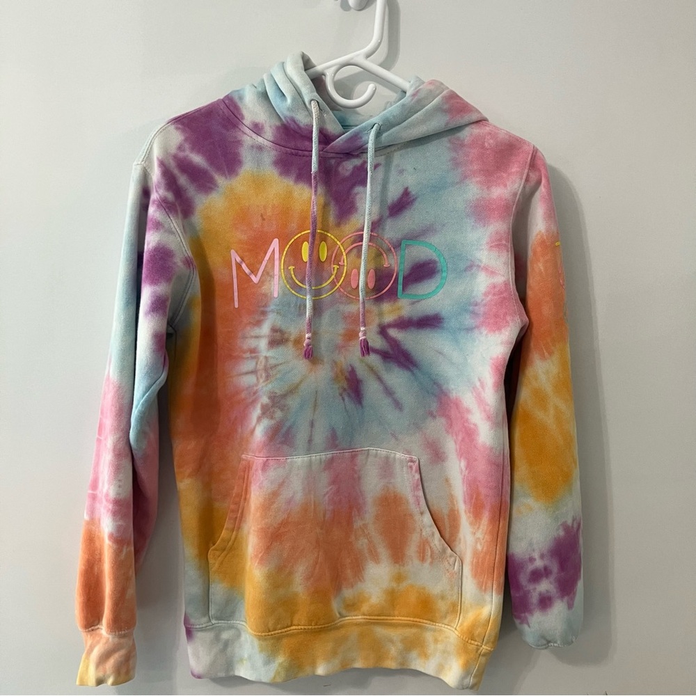 KOUVR Tie-Dye Hoodie with Mood Print; Size: XS